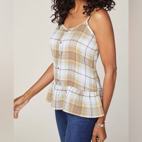 Charming Charlie Sleeveless Flowy Plaid Peplum Tank Top. Blouse. Small. - Picture 3 of 11